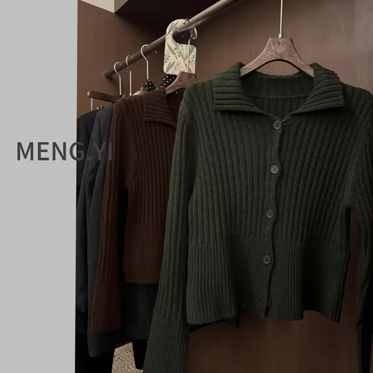 MENG.YI厚实翻领复古毛衣开衫5281