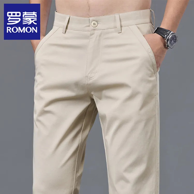 罗蒙冰丝透气男款休闲裤弹力修身直筒裤百搭夏季抗皱商务长裤子男