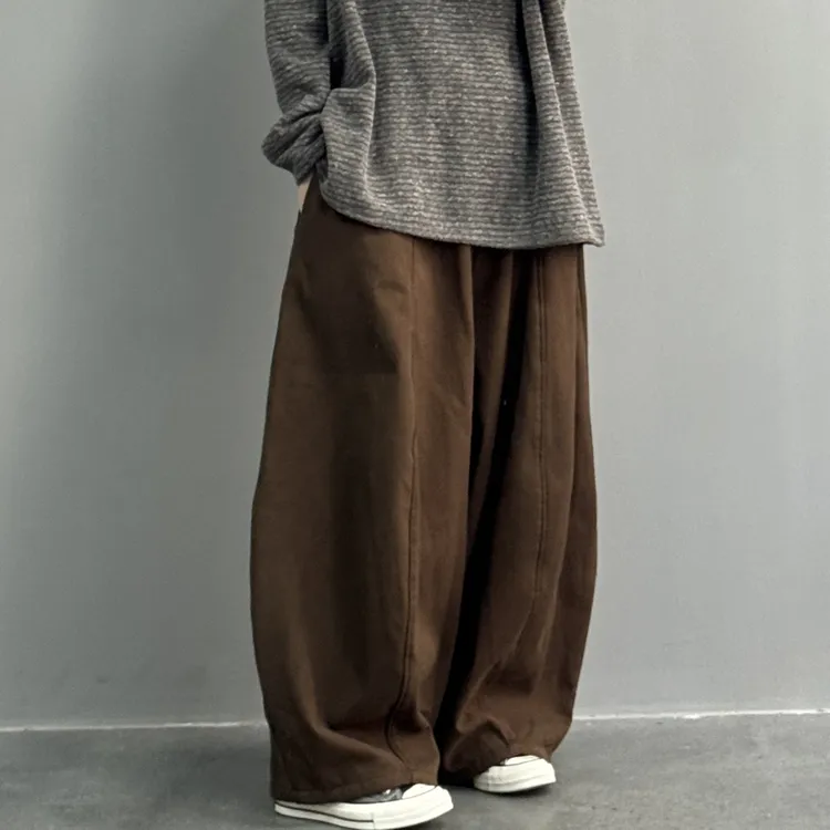 【加绒加厚弯刀裤】裤长100冬季宽松紧腰休闲阔腿长裤显瘦帅气遮肉