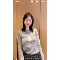 【张静芝】韩国新品~可爱河马印花减龄洋气灰色长袖修身T恤