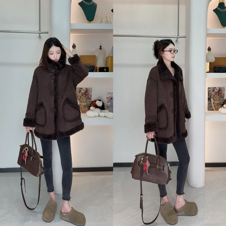 【像风一样自由】100%绵羊毛女装短外套时尚宽松韩版F00011