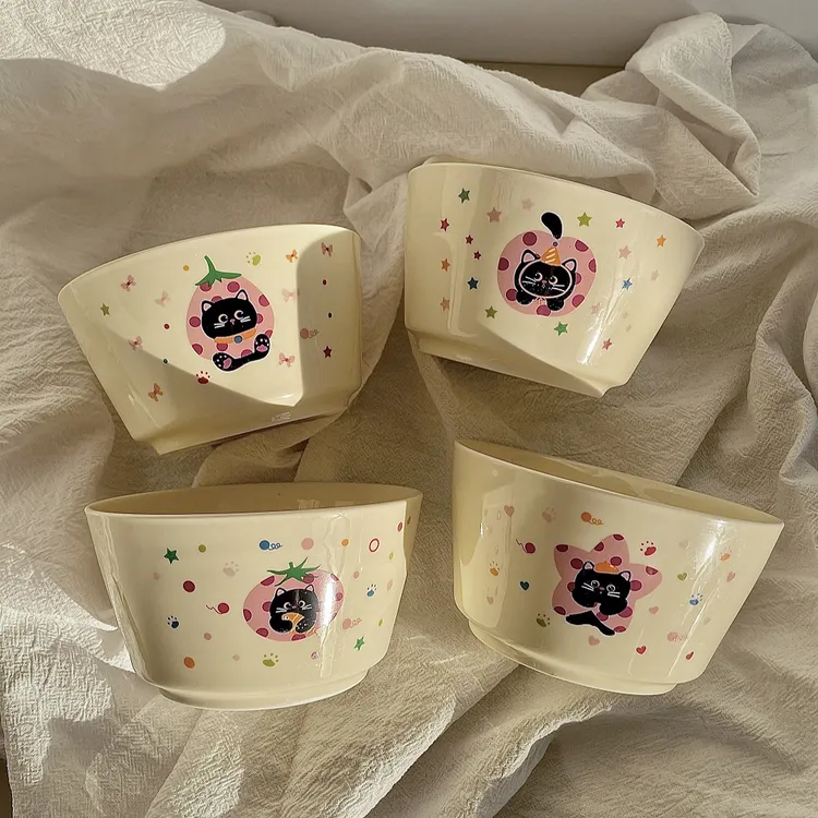 果蔬喵星球奶油风ins酸奶碗米饭碗釉下彩陶瓷碗可爱碗家用饭碗
