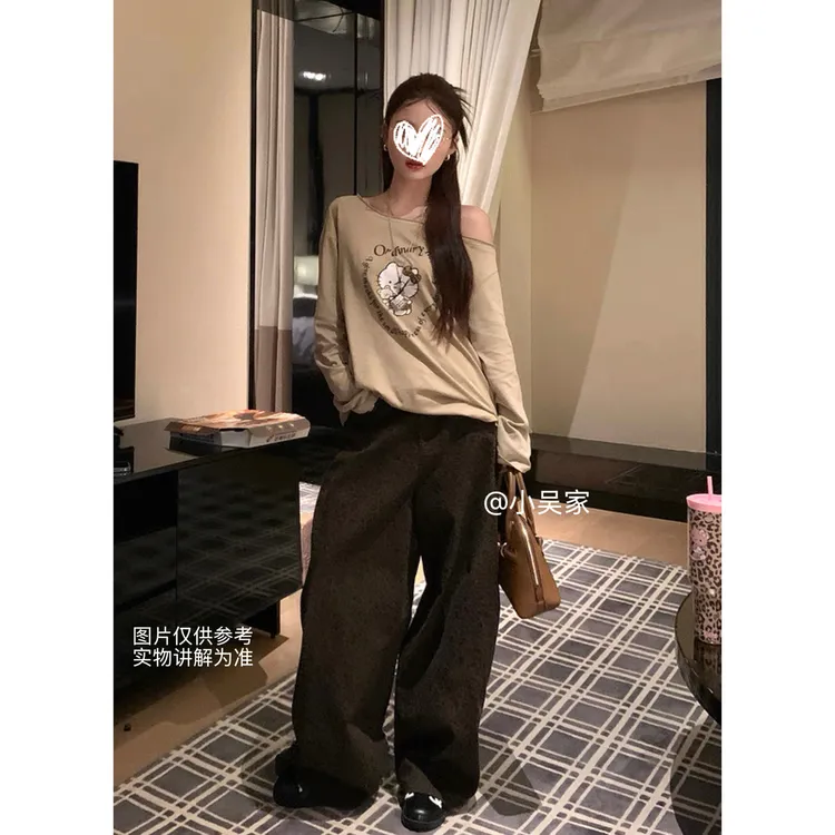 「小吴家」韩系秋款kitty猫卫衣➕斑纹阔腿裤秋款休闲穿搭
