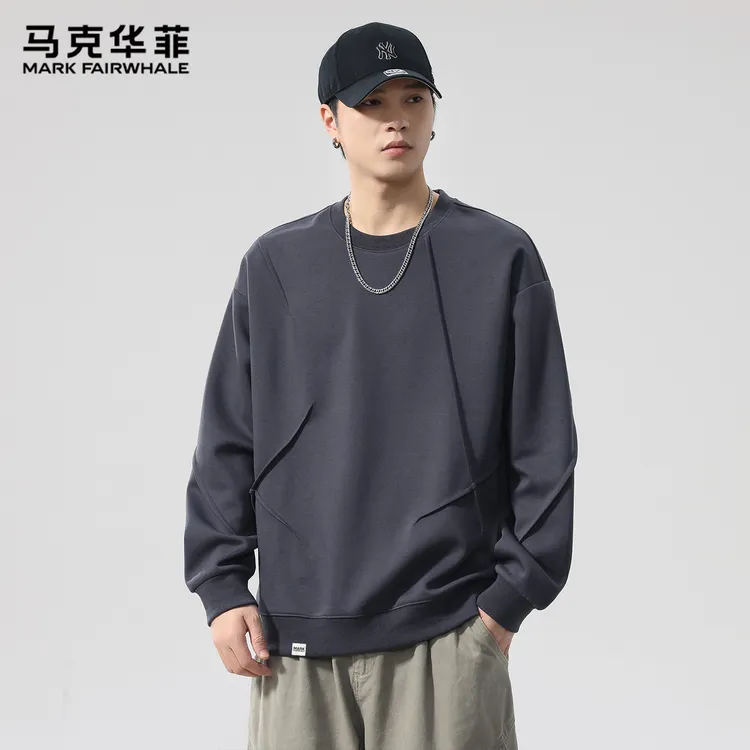 马克华菲新款美式潮牌休闲圆领长袖卫衣男士重磅宽松简约百搭上衣