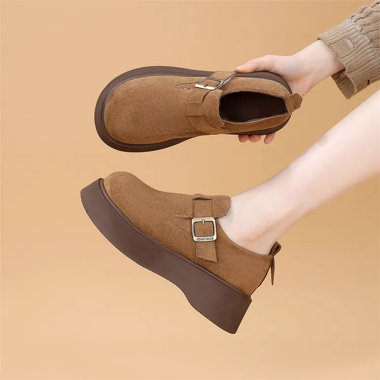 复古厚底加绒勃肯鞋女2025冬季新款懒人一脚蹬增高乐福单鞋二棉鞋