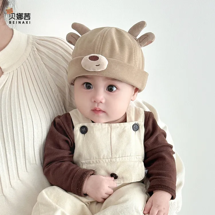 Beinaqian/贝娜茜婴儿帽子春秋宝宝地主帽套头帽可调节瓜皮帽冬季