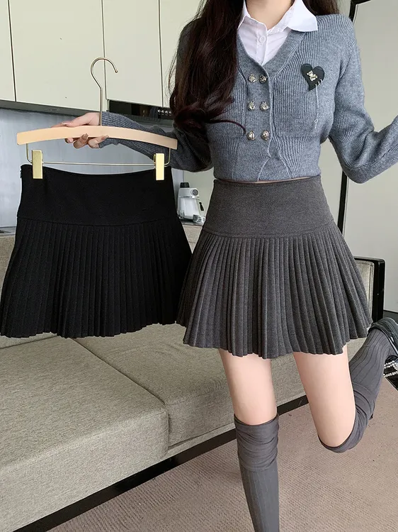 秋冬新款胖mm大码女韩系学院风高腰毛呢百褶裙高腰半身裙20838