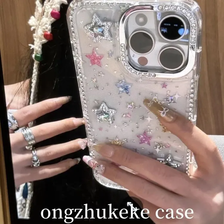 ins韩风轻奢闪钻彩色星星适用于iPhone16Promax手机壳苹果15/1413