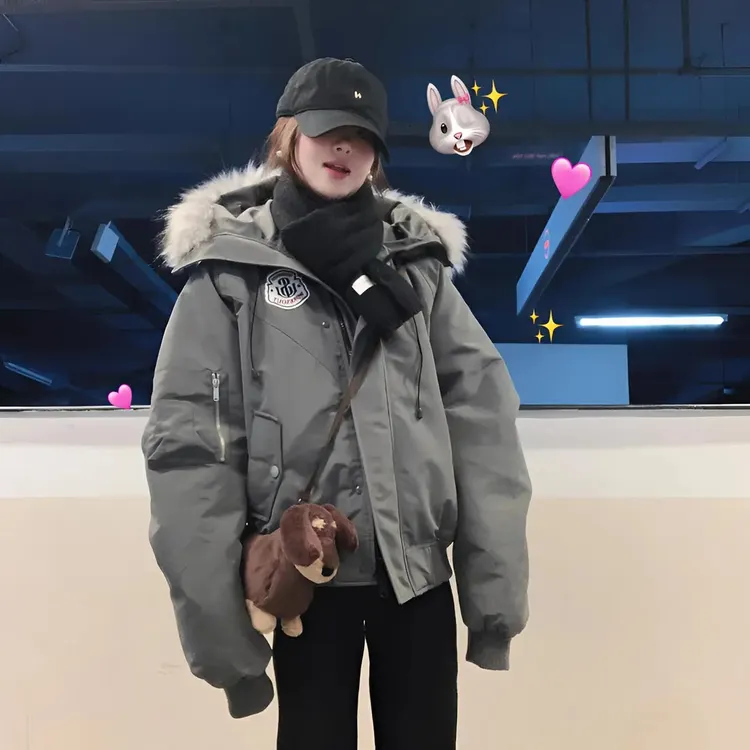 大毛领工装棉服女冬季2025新款加厚保暖棉衣韩版派克情侣棉袄外套