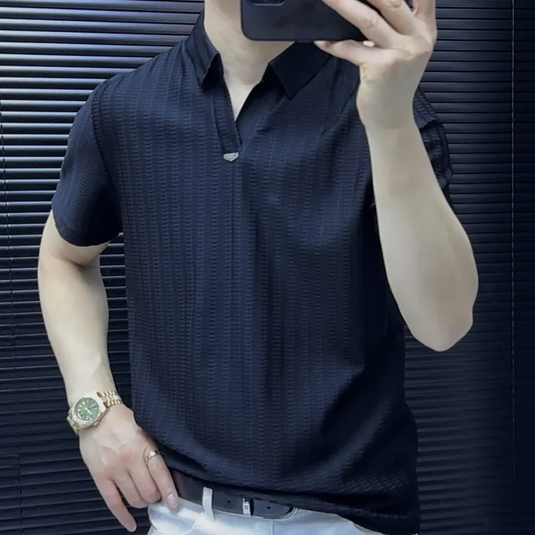 宽松polo翻领商务T恤速干薄款休闲短袖半袖运动条纹几何夏季