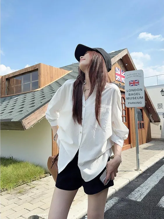 会凹造型的白衬衫秋季新款休闲百搭白色休闲翻领网红洋气炸街女装