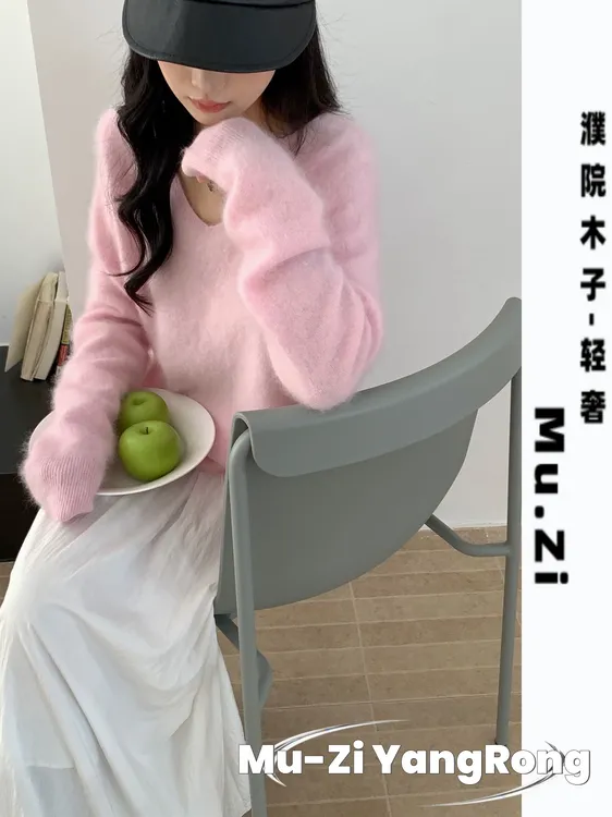 【现货真羊绒拉绒V领】水洗羊绒拉绒宽松针织慵懒风岛精无缝一体