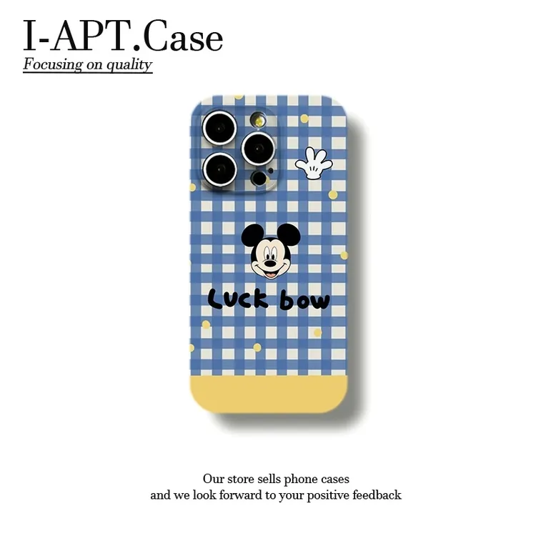 波点蓝格纹米奇菲林软壳适用iPhone苹果16手机壳华为oppo小米vivo