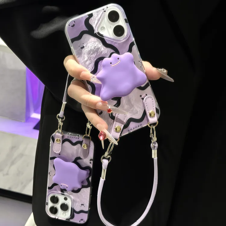cute小怪兽支架挂绳适用苹果16/17手机壳iPhone15小米vivoppo华为