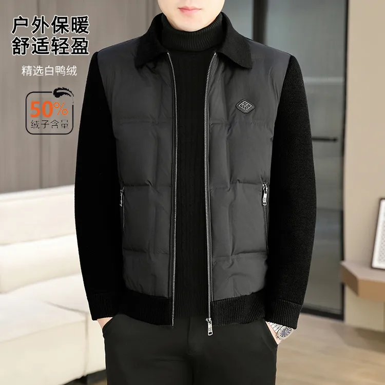 高档男士抗起球翻领翻领外穿轻薄舒适短款拉链保暖羽绒男款外套