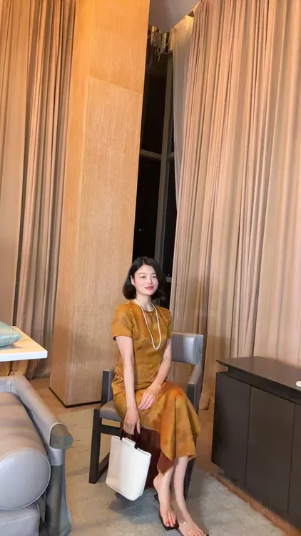  TANTAN  真丝香云纱金龟印花旗袍1603