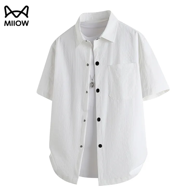 猫人大码冰丝短袖衬衫男夏季薄款加肥加大休闲百搭纯色半袖上衣服