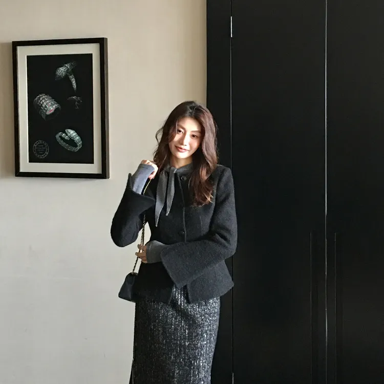 【ALONE SAVOR】龍喜儿灰翼天使 秋冬复古羊驼毛短呢子外套J094