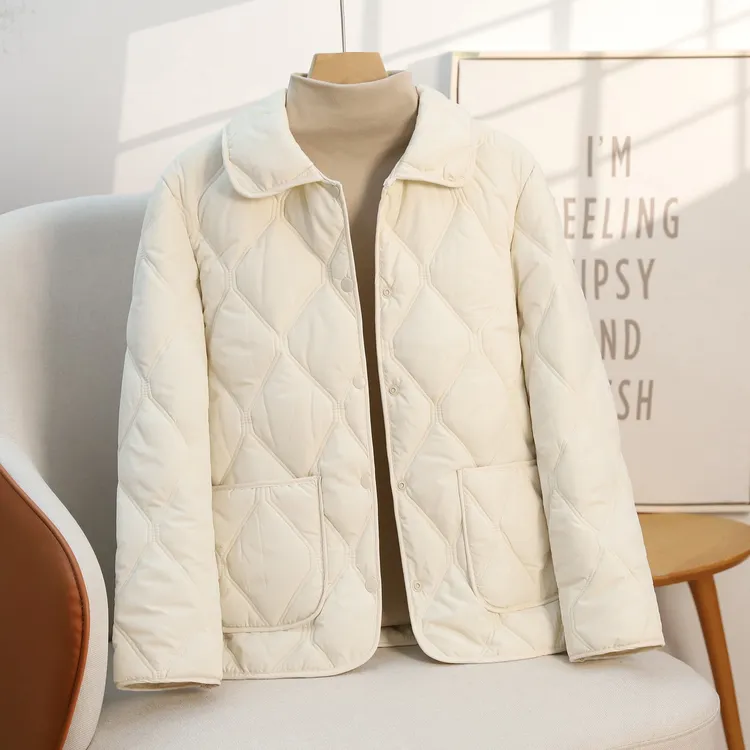 新款 女士秋冬棉服保暖时尚韩版轻薄菱形双线百搭休闲棉衣