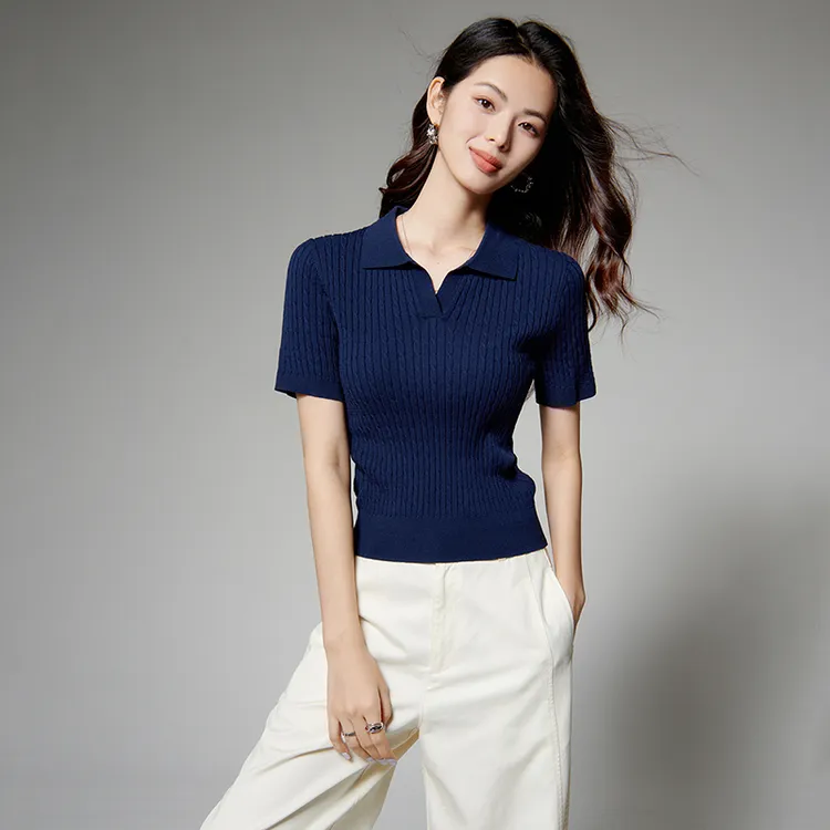晚白【新品】2025夏针织短袖显白针织衫女25052141