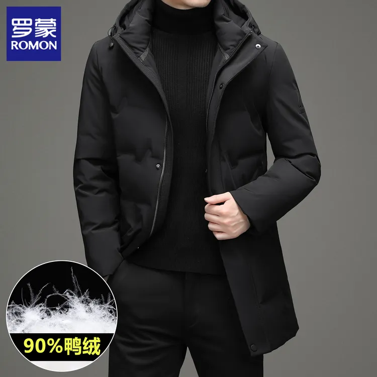 罗蒙男士羽绒服冬季宽松连帽保暖舒适外套商务休闲中长款防寒夹克