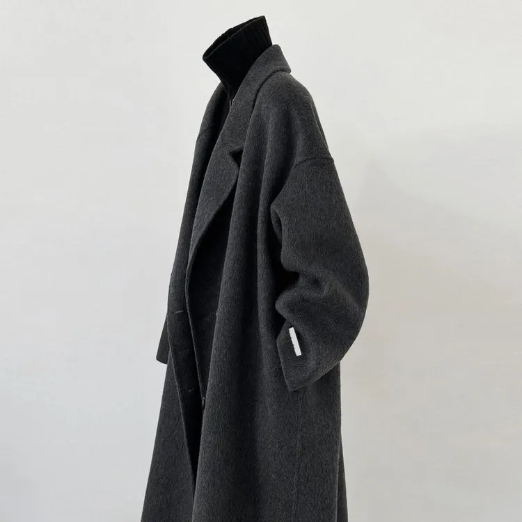 黑色双面羊绒大衣女中长款2025秋冬爆款韩系宽松高级感羊毛呢外套