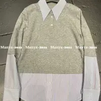 【BAI】秋新款假两件条纹拼接长袖T恤女打底衫上衣33062