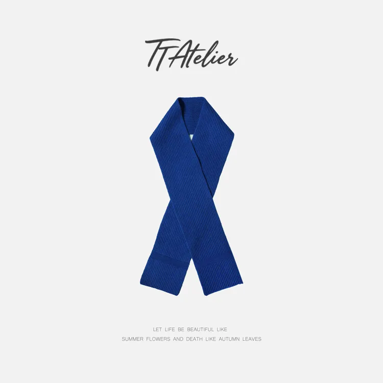 TT设计师【亮晶晶】极简风蓝色纯绵羊毛针织围巾TT191504