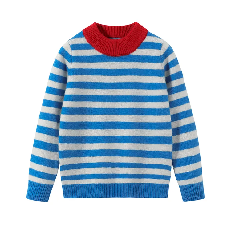 儿童山羊绒衫圆领加厚女条纹毛衣柔软抗起球针织毛衫男童秋冬新款