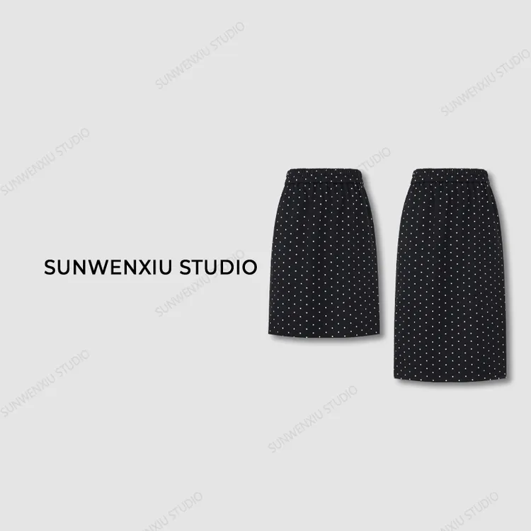 swx studio5店 ”复活波点裙“秋冬时髦黑色高腰百搭松紧腰波点半裙