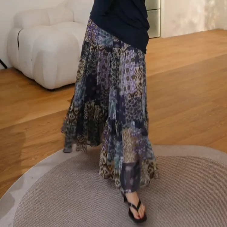 【紫藤浪漫】 2025新款夏季休闲时尚百搭高腰半身裙LK2503971