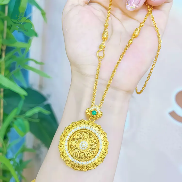 铜合金吊坠 新中式镶钻可旋转花丝如意八宝罗盘吊坠项链
