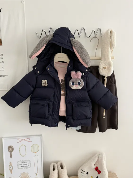 女童韩版保暖棉服2025冬季儿童可爱兔子警官防泼水跑棉外套-86091