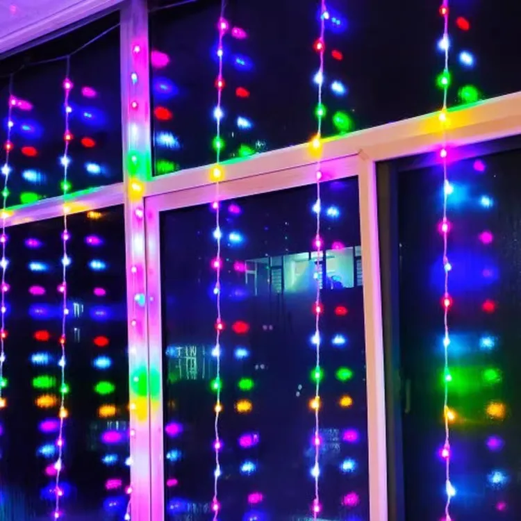 高亮七彩流水瀑布灯led窗帘灯背景新年装饰彩灯户外亮化串灯网灯