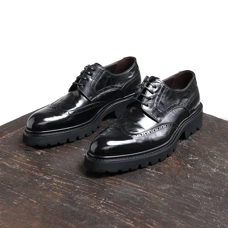 胎牛皮英伦风商务正装皮鞋男士真皮厚底德比鞋布洛克雕花休闲男鞋