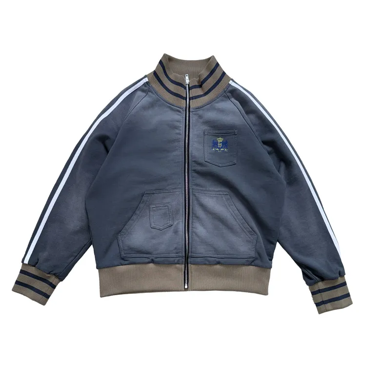 WASE原创水洗做旧撞色印花复古运动风休闲街头立领外套夹克男女