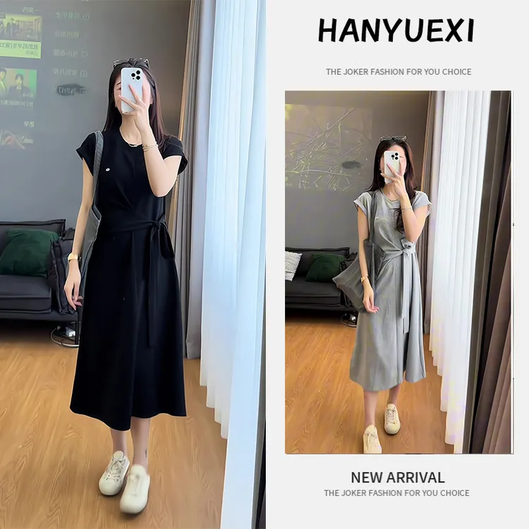 夏季一整套女装2025新款韩版休闲遮肚显高显瘦减龄洋气时尚连衣裙