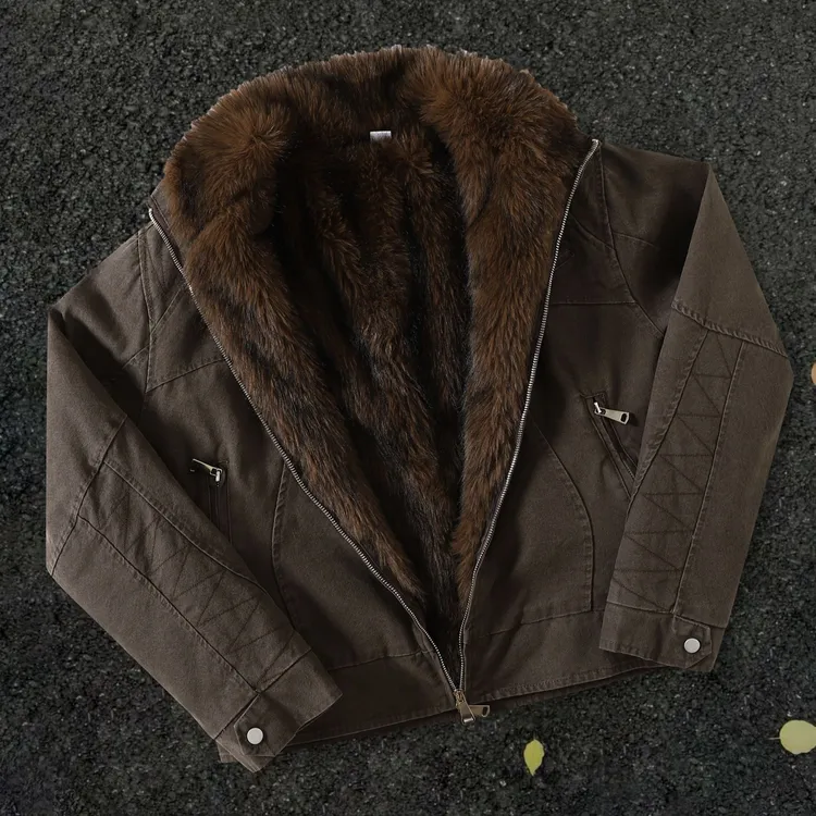 幽灵水洗座山雕复古质感内里拼毛加厚保暖夹克男外套挺阔有型