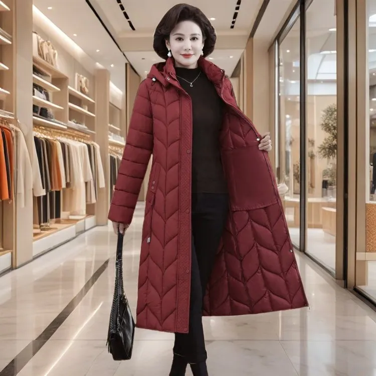 中老年棉服女长款过膝加厚修身显瘦棉衣大码时尚冬季外套