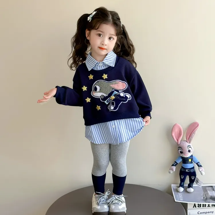 女童卫衣秋款2025秋季时尚洋气假两件中小童衬衫领小女孩上衣潮童