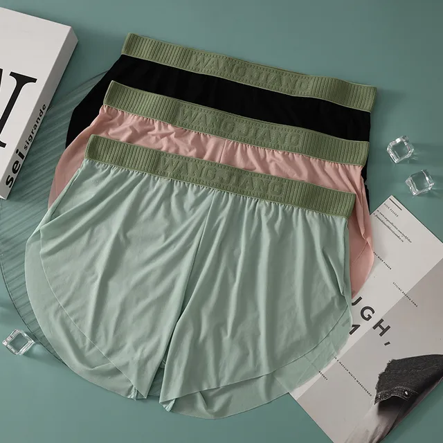 男士冰丝双丁阿罗裤超薄丝滑高弹居家运动健身短裤内衬可拆卸