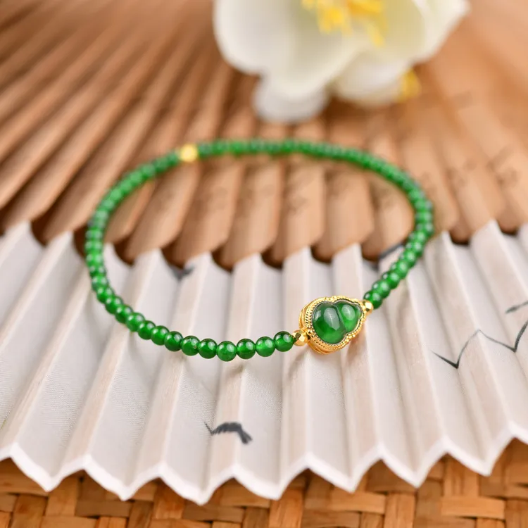 戊申堂【吉祥福禄】18K金翡翠小米珠手链 送礼 国风珠宝