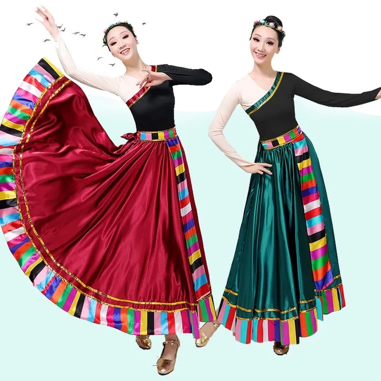 藏族舞蹈服广场舞服装藏族大摆裙民族风练习服练功服半身裙女套装