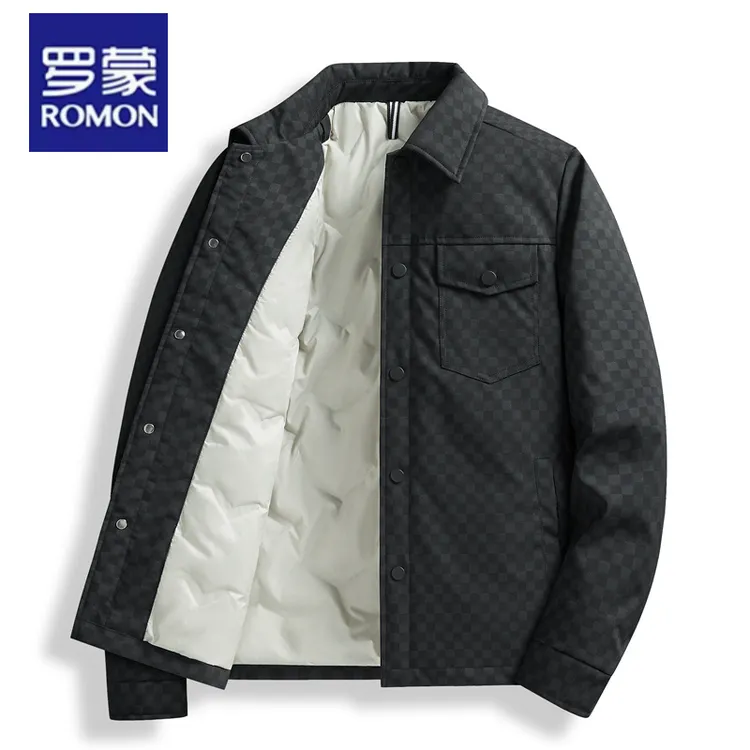 【万达撤柜】冬季羽绒服男士外套新格子潮流休闲翻领男士防风蓄热男