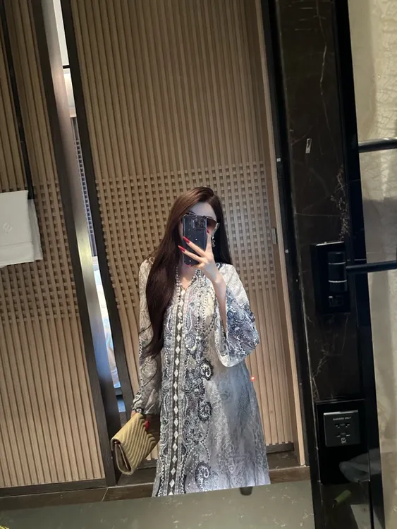 【美女专属】幽蓝梦境高定中东阿拉伯贵妇重工贵气印花长裙