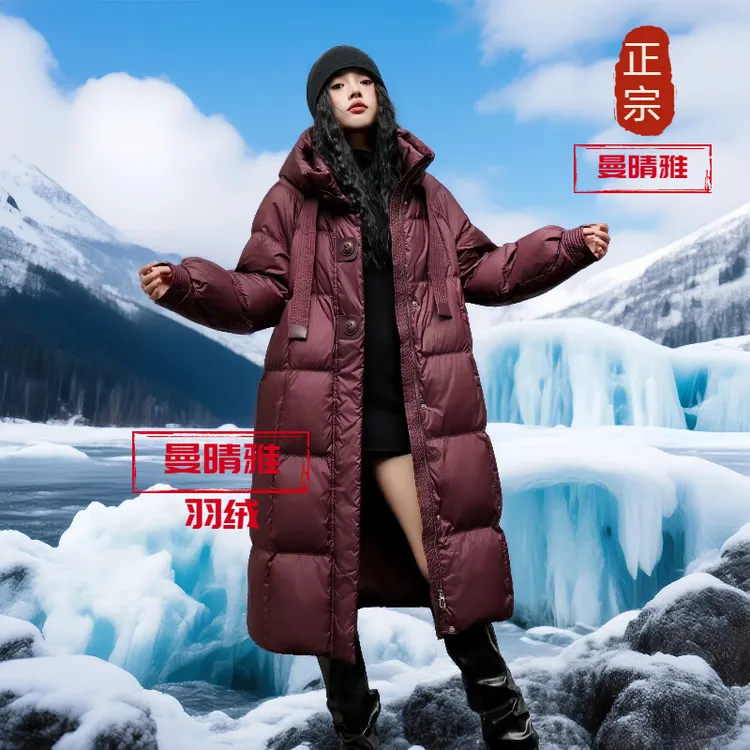 爆款加厚款冬季加厚韩版飘带连帽新款保暖过膝鸭绒长款羽绒服外套