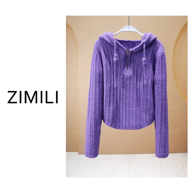 【亮哥女装】2025冬季新品《羊毛系列》茄花紫半拉链领毛衣26560-Q4