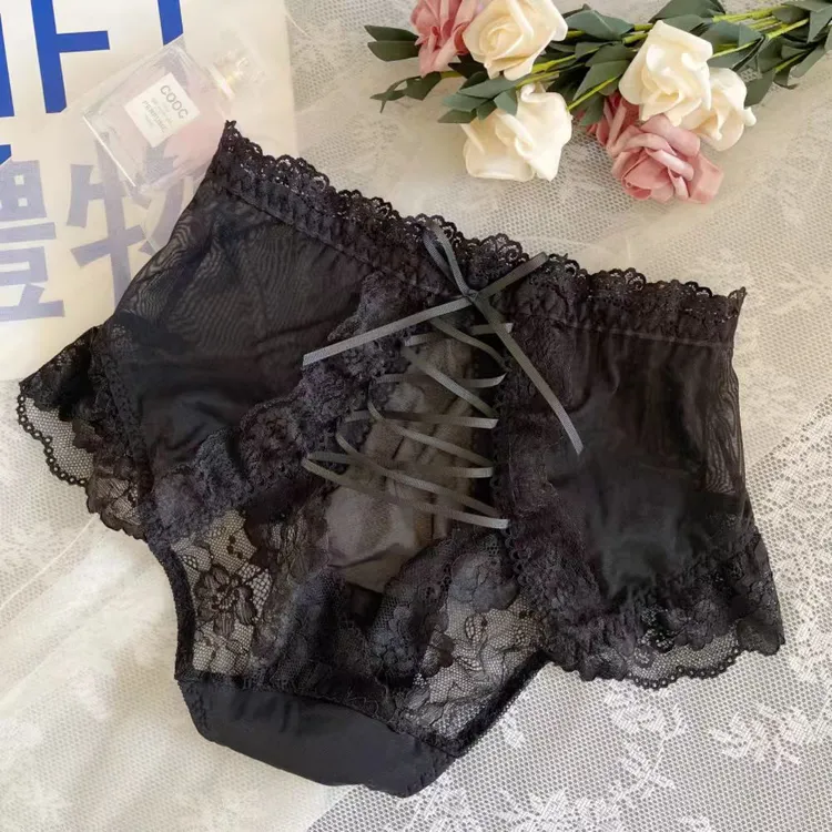 270斤性感内裤纯欲风网纱蕾丝镂空辣妹大码胖妹妹系带蕾丝边三角