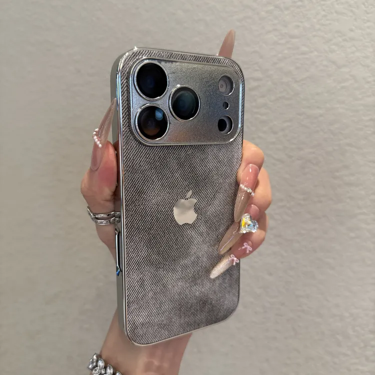 高级感电镀牛仔纹适用苹果17promax手机壳iphone16防摔15全包14硬