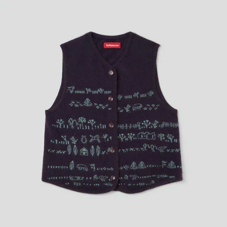 FAFAMOON 嵌花图案箱型针织马甲 KN205